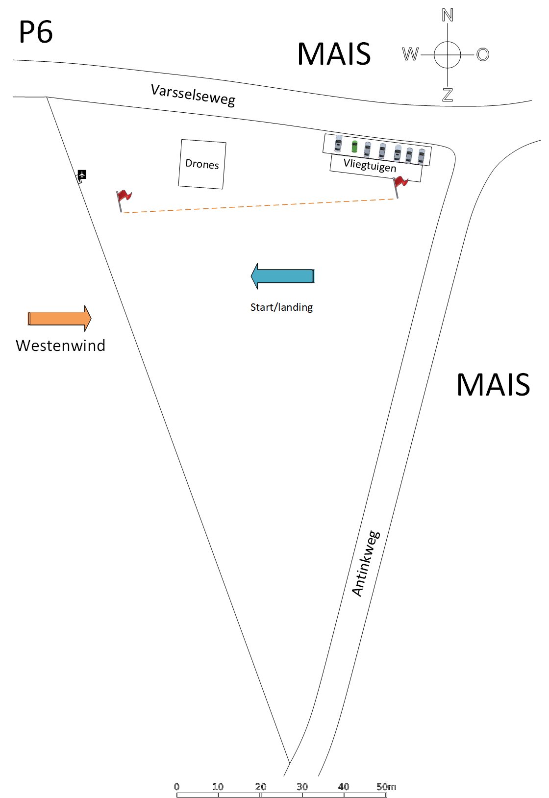 Vliegveldindeling P6 — Westenwind (mais)